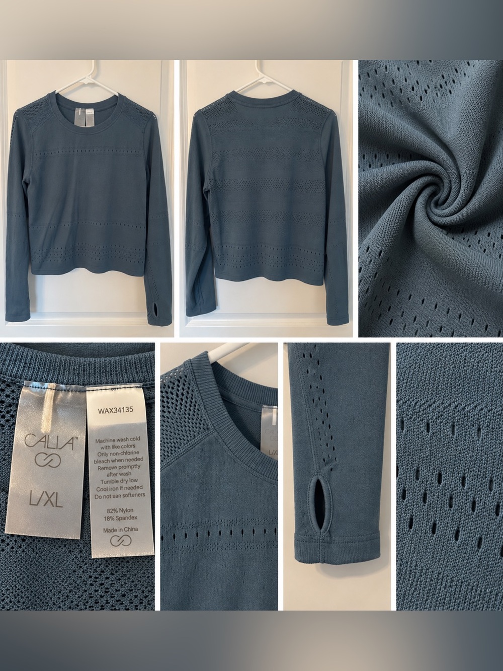 CALIA Women's Pointelle Seamless Long Sleeve Workout Top Slate Blue